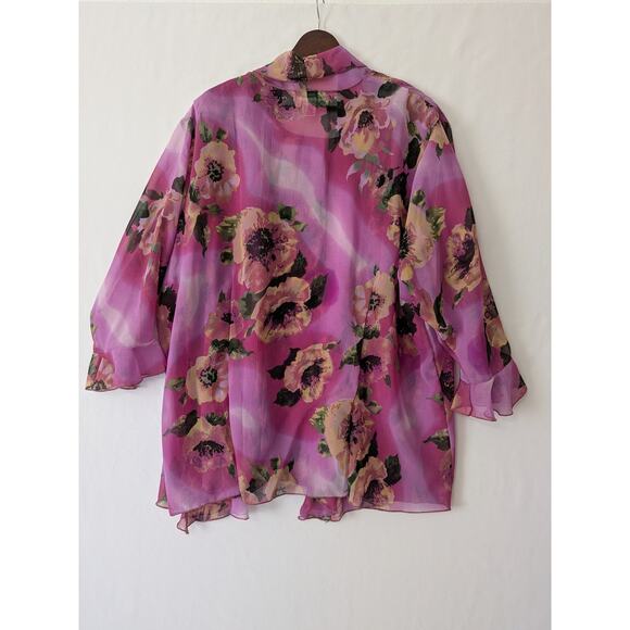 Anne Ashley VTG 2 Piece Set Tank Shirt Size 3X Pink Floral Sheer Accordion‎ Tank - Picture 4 of 11